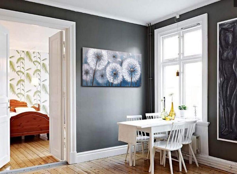 Pogusmavi Dandelion Painting Wall Art Canvas Print Picture for Living Room Large White Flower Flora Home Bedroom Decoration Modern Framed Artwork Decor, 20x40 - Image 4